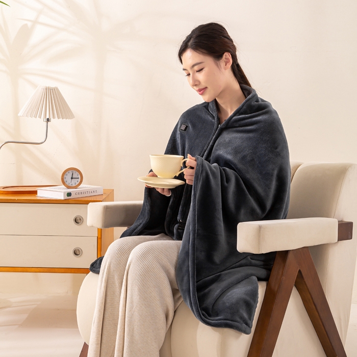 91家纺网 家纺一手货源 找家纺  2025新款跨境USB加热披肩毯多功能毛毯斗篷电热毯冬季保暖