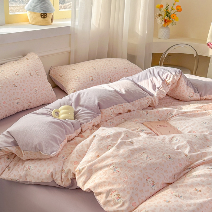 91家纺网 家纺一手货源 找家纺 麦乐迪 2026新款10A抗菌古法水洗仿棉云感纱四件套 桃桃小熊