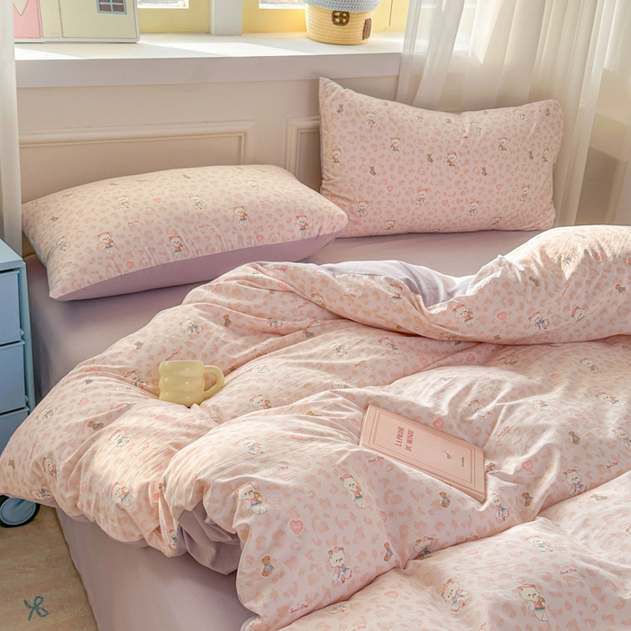 91家纺网 家纺一手货源 找家纺 麦乐迪 2026新款10A抗菌古法水洗仿棉云感纱四件套 桃桃小熊