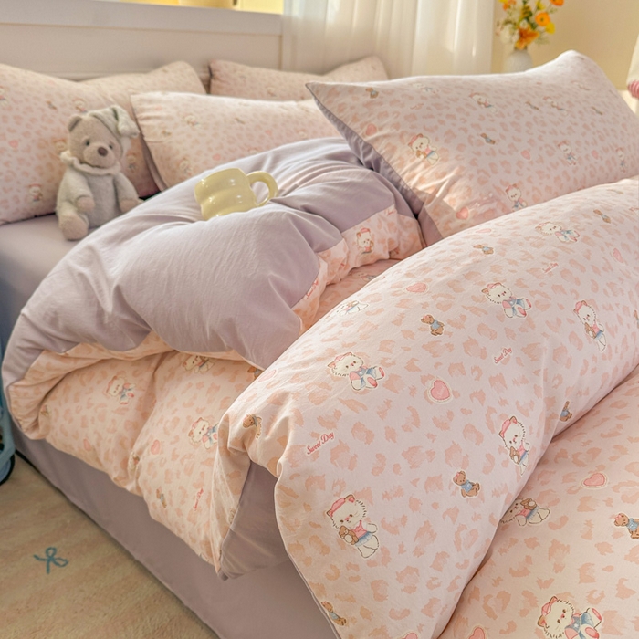 91家纺网 家纺一手货源 找家纺 麦乐迪 2026新款10A抗菌古法水洗仿棉云感纱四件套 桃桃小熊