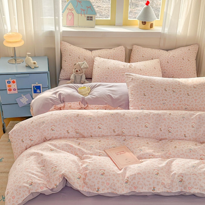 91家纺网 家纺一手货源 找家纺 麦乐迪 2026新款10A抗菌古法水洗仿棉云感纱四件套 桃桃小熊