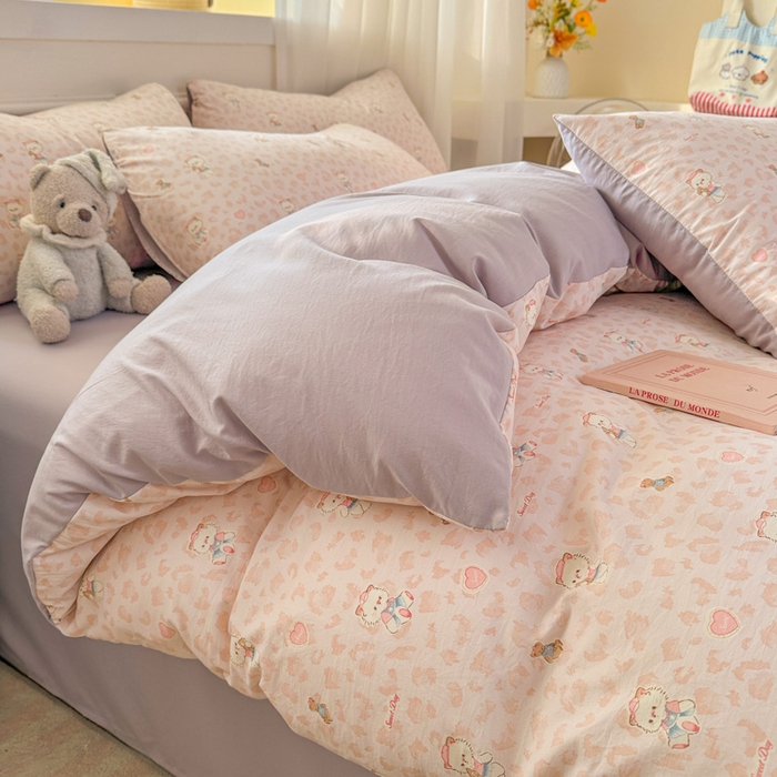 91家纺网 家纺一手货源 找家纺 麦乐迪 2026新款10A抗菌古法水洗仿棉云感纱四件套 桃桃小熊