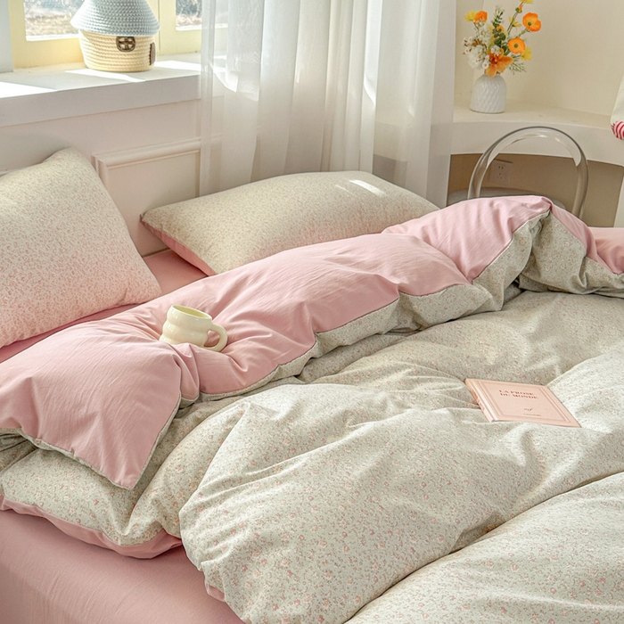 91家纺网 家纺一手货源 找家纺 麦乐迪 2025新款棉感睡眠水洗云感棉四件套 柔纹碎花