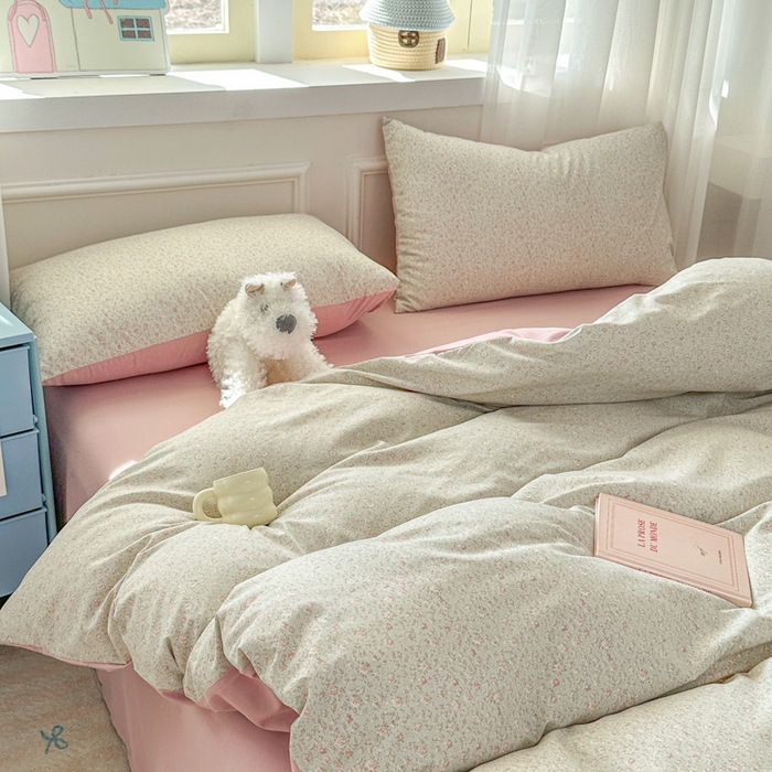 91家纺网 家纺一手货源 找家纺 麦乐迪 2025新款棉感睡眠水洗云感棉四件套 柔纹碎花