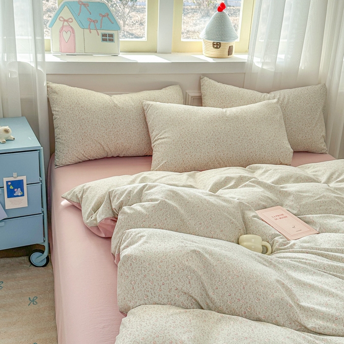 91家纺网 家纺一手货源 找家纺 麦乐迪 2025新款棉感睡眠水洗云感棉四件套 柔纹碎花