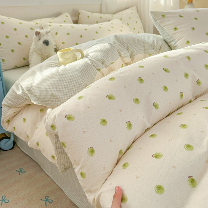 麦乐迪 2025新款棉感睡眠水洗云感棉四件套 青柠小格