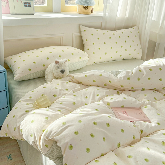 91家纺网 家纺一手货源 找家纺 麦乐迪 2025新款棉感睡眠水洗云感棉四件套 青柠小格