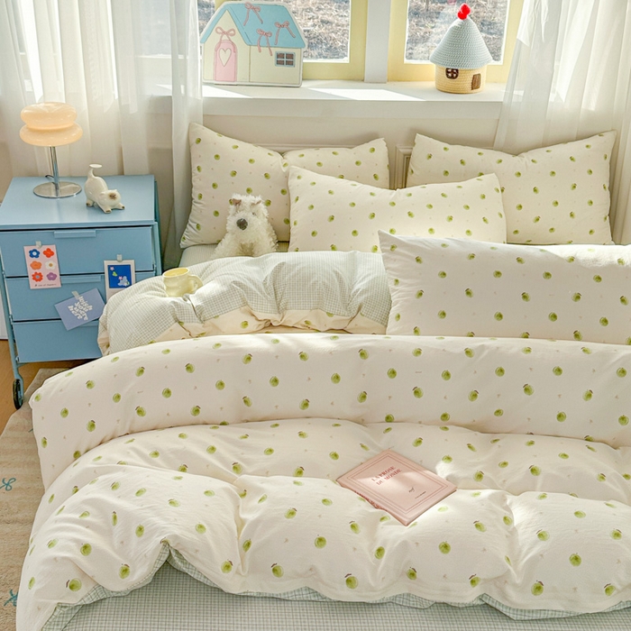 91家纺网 家纺一手货源 找家纺 麦乐迪 2025新款棉感睡眠水洗云感棉四件套 青柠小格