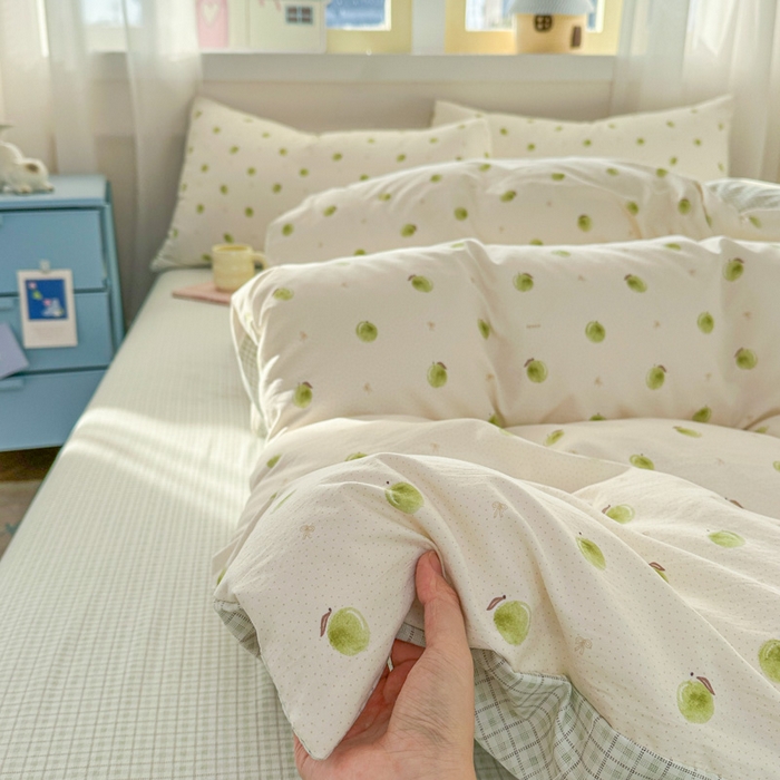 91家纺网 家纺一手货源 找家纺 麦乐迪 2025新款棉感睡眠水洗云感棉四件套 青柠小格