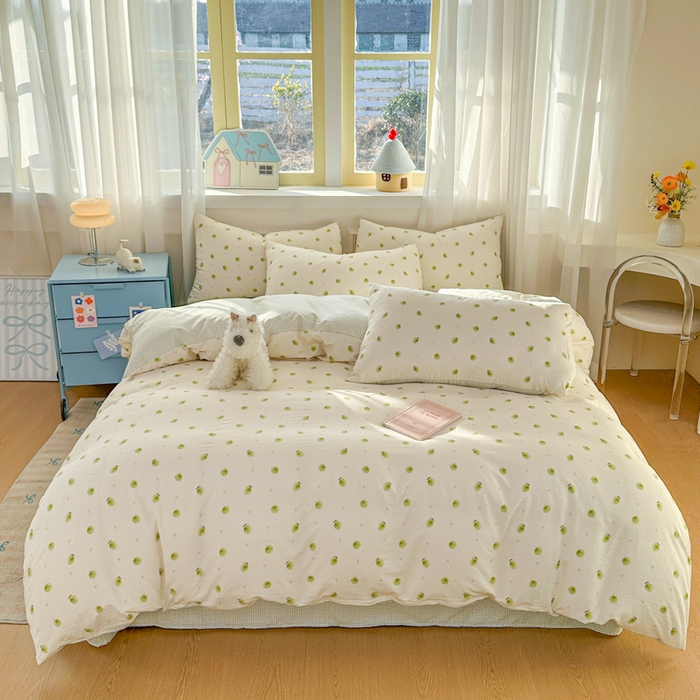 91家纺网 家纺一手货源 找家纺 麦乐迪 2025新款棉感睡眠水洗云感棉四件套 青柠小格