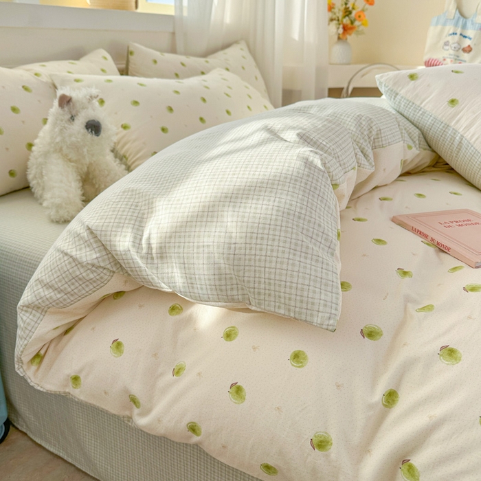 91家纺网 家纺一手货源 找家纺 麦乐迪 2025新款棉感睡眠水洗云感棉四件套 青柠小格