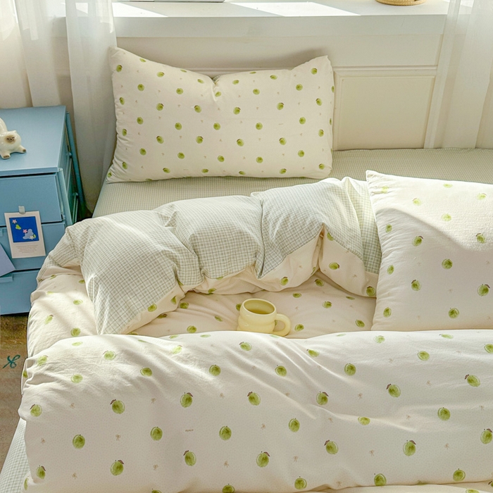 91家纺网 家纺一手货源 找家纺 麦乐迪 2025新款棉感睡眠水洗云感棉四件套 青柠小格