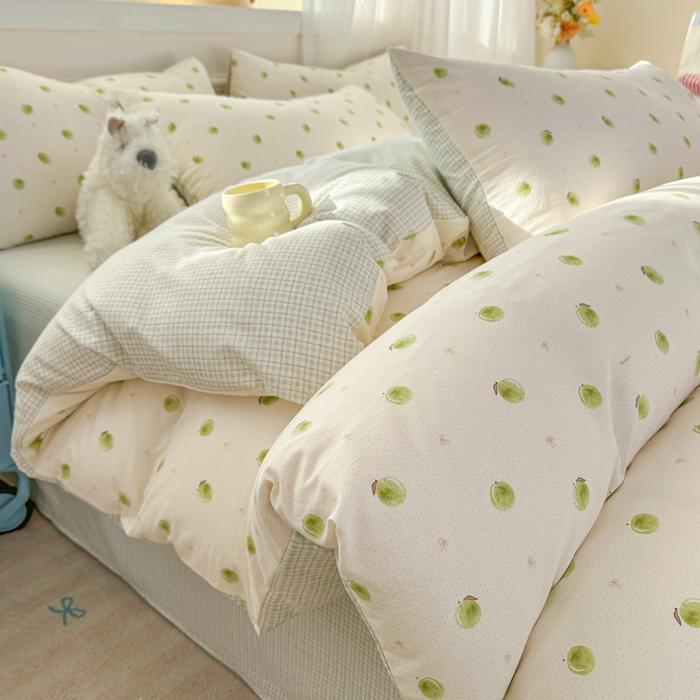 91家纺网 家纺一手货源 找家纺 麦乐迪 2025新款棉感睡眠水洗云感棉四件套 青柠小格