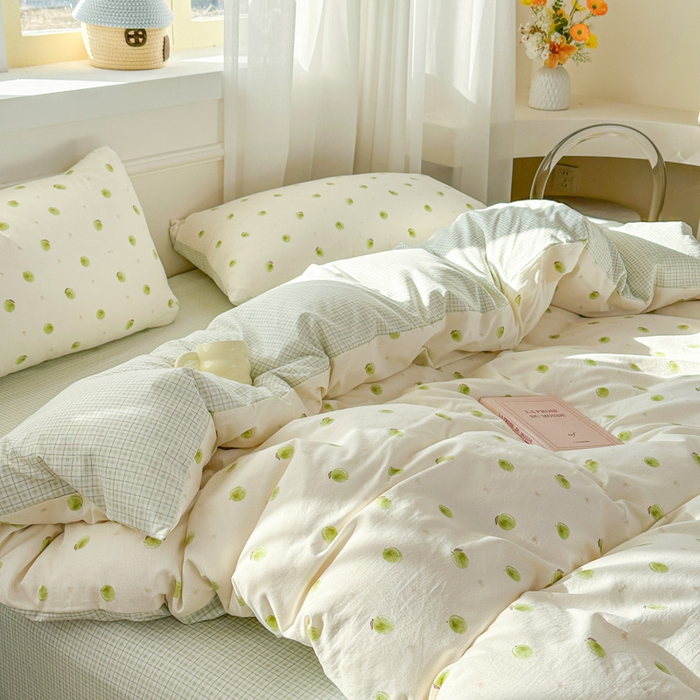 91家纺网 家纺一手货源 找家纺 麦乐迪 2025新款棉感睡眠水洗云感棉四件套 青柠小格