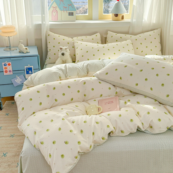 91家纺网 家纺一手货源 找家纺 麦乐迪 2025新款棉感睡眠水洗云感棉四件套 青柠小格