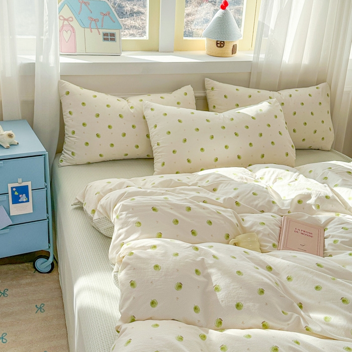 91家纺网 家纺一手货源 找家纺 麦乐迪 2025新款棉感睡眠水洗云感棉四件套 青柠小格