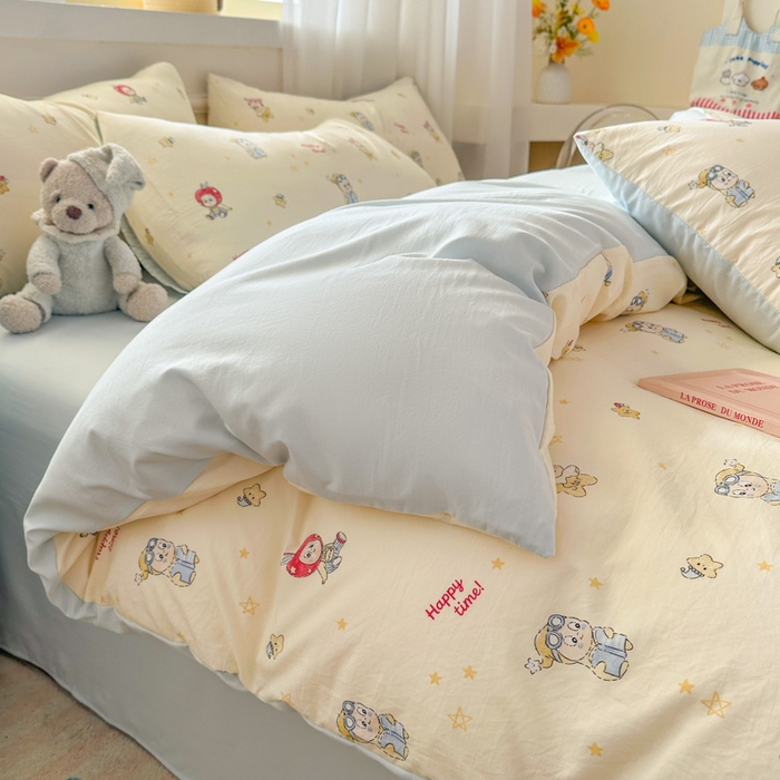 91家纺网 家纺一手货源 找家纺 麦乐迪 2026新款10A抗菌古法水洗仿棉云感纱四件套 苹果星星人