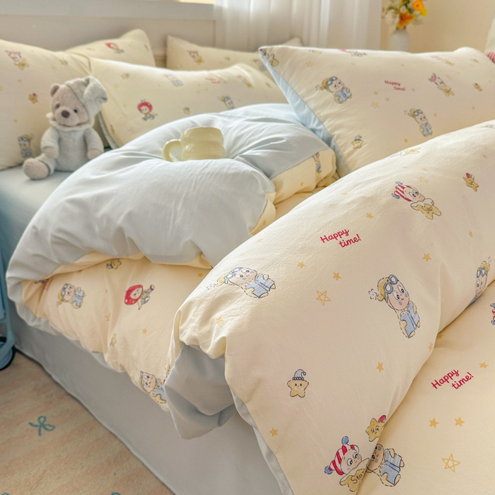 91家纺网 家纺一手货源 找家纺 麦乐迪 2026新款10A抗菌古法水洗仿棉云感纱四件套 苹果星星人