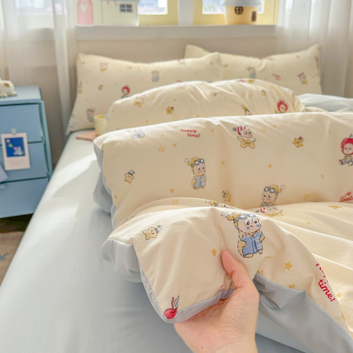 91家纺网 家纺一手货源 找家纺 麦乐迪 2026新款10A抗菌古法水洗仿棉云感纱四件套 苹果星星人