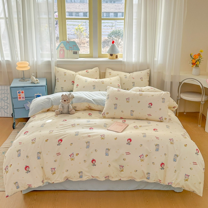 91家纺网 家纺一手货源 找家纺 麦乐迪 2026新款10A抗菌古法水洗仿棉云感纱四件套 苹果星星人