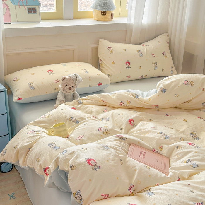 91家纺网 家纺一手货源 找家纺 麦乐迪 2026新款10A抗菌古法水洗仿棉云感纱四件套 苹果星星人