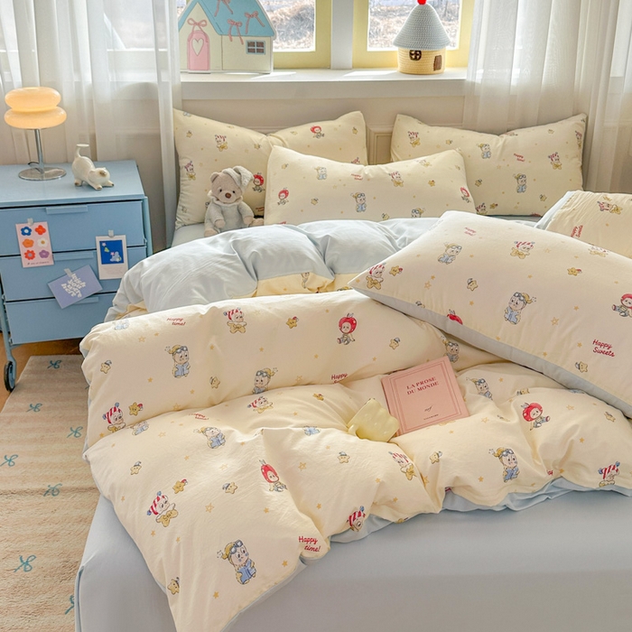 91家纺网 家纺一手货源 找家纺 麦乐迪 2026新款10A抗菌古法水洗仿棉云感纱四件套 苹果星星人