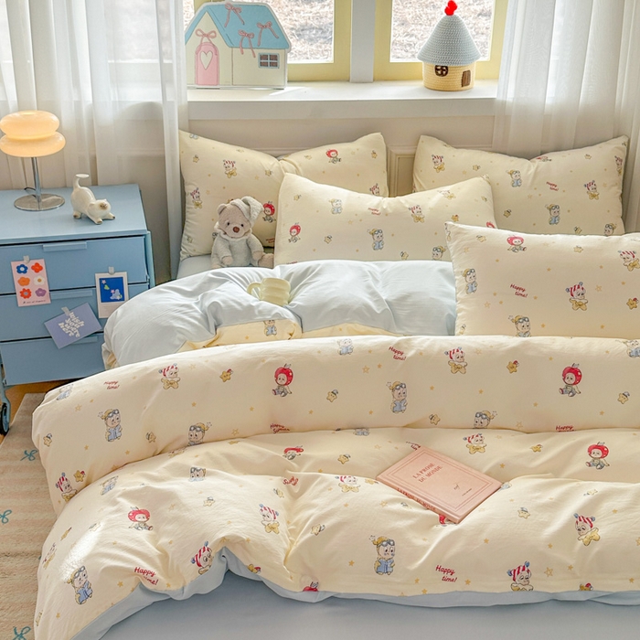 91家纺网 家纺一手货源 找家纺 麦乐迪 2026新款10A抗菌古法水洗仿棉云感纱四件套 苹果星星人