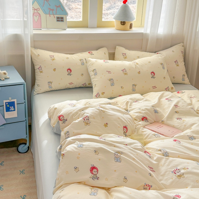 91家纺网 家纺一手货源 找家纺 麦乐迪 2026新款10A抗菌古法水洗仿棉云感纱四件套 苹果星星人