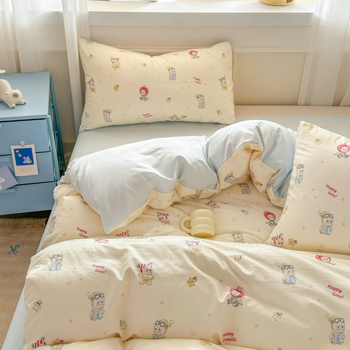 91家纺网 家纺一手货源 找家纺 麦乐迪 2026新款10A抗菌古法水洗仿棉云感纱四件套 苹果星星人