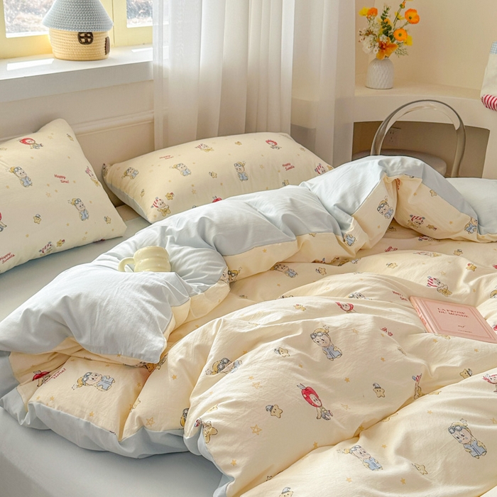 91家纺网 家纺一手货源 找家纺 麦乐迪 2026新款10A抗菌古法水洗仿棉云感纱四件套 苹果星星人