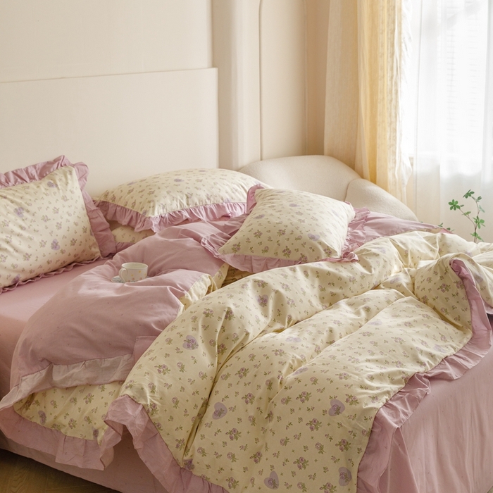 91家纺网 家纺一手货源 找家纺 （总）忆生活家纺 2024新款韩版全棉花边四件套直播爆款