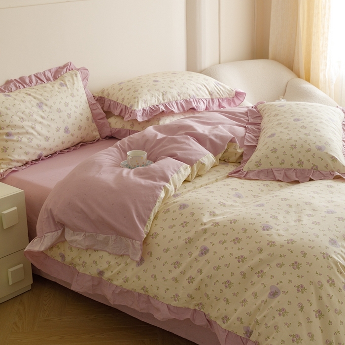 91家纺网 家纺一手货源 找家纺 （总）忆生活家纺 2024新款韩版全棉花边四件套直播爆款