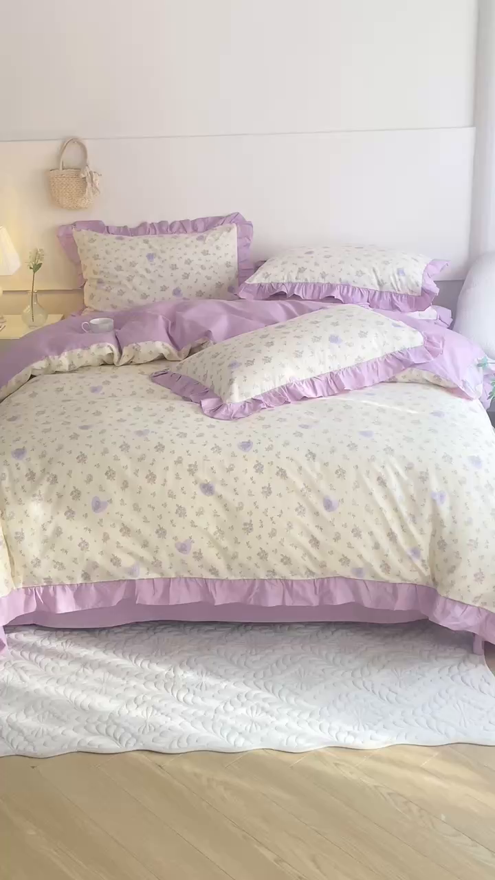 91家纺网 家纺一手货源 找家纺 （总）忆生活家纺 2024新款韩版全棉花边四件套直播爆款