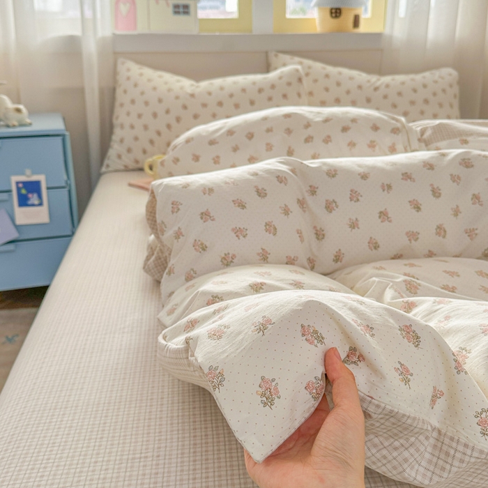 91家纺网 家纺一手货源 找家纺 麦乐迪 2026新款10A抗菌古法水洗仿棉云感纱四件套 奶黄碎花