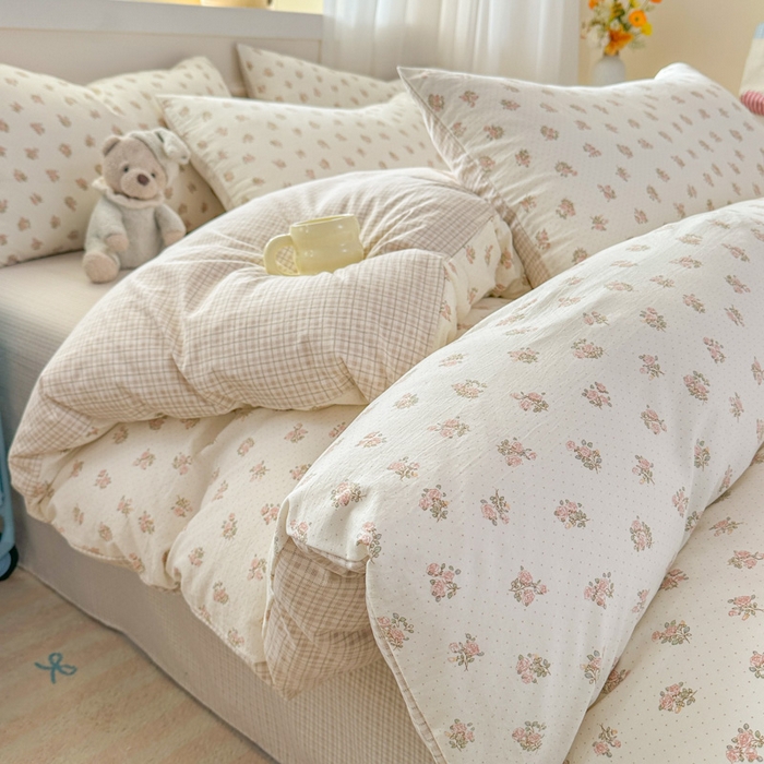 91家纺网 家纺一手货源 找家纺 麦乐迪 2026新款10A抗菌古法水洗仿棉云感纱四件套 奶黄碎花