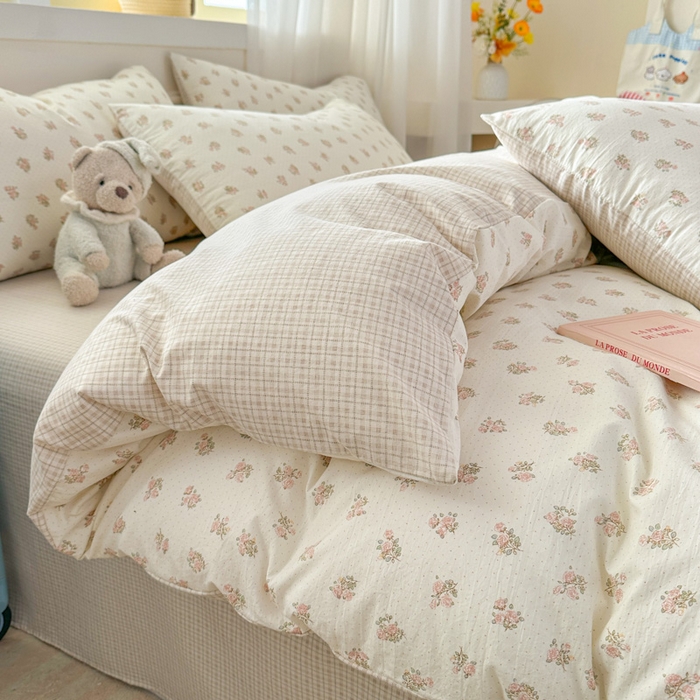 91家纺网 家纺一手货源 找家纺 麦乐迪 2026新款10A抗菌古法水洗仿棉云感纱四件套 奶黄碎花