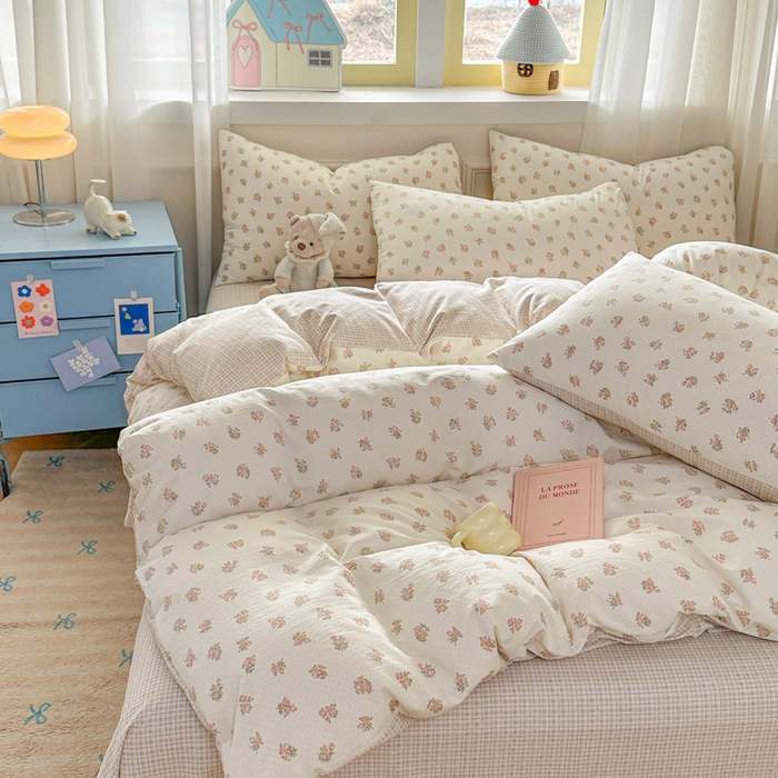 91家纺网 家纺一手货源 找家纺 麦乐迪 2026新款10A抗菌古法水洗仿棉云感纱四件套 奶黄碎花