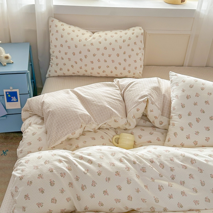 91家纺网 家纺一手货源 找家纺 麦乐迪 2026新款10A抗菌古法水洗仿棉云感纱四件套 奶黄碎花