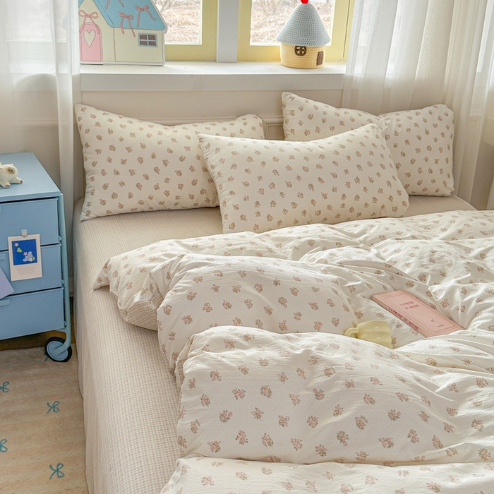 91家纺网 家纺一手货源 找家纺 麦乐迪 2026新款10A抗菌古法水洗仿棉云感纱四件套 奶黄碎花