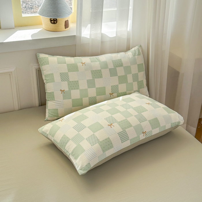 91家纺网 家纺一手货源 找家纺 麦乐迪 2025新款棉感睡眠水洗云感棉四件套 绿格蝴蝶结