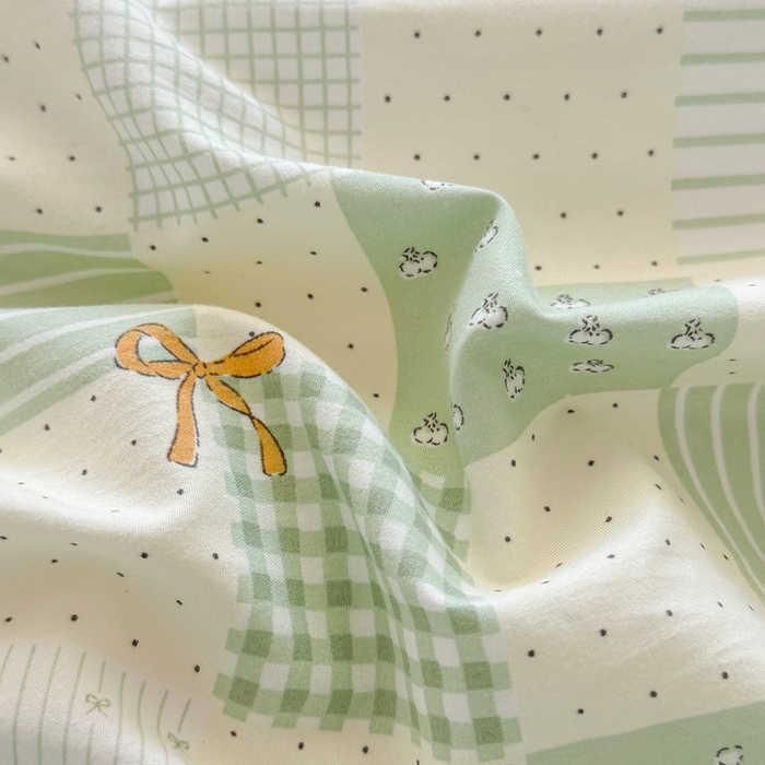 91家纺网 家纺一手货源 找家纺 麦乐迪 2025新款棉感睡眠水洗云感棉四件套 绿格蝴蝶结