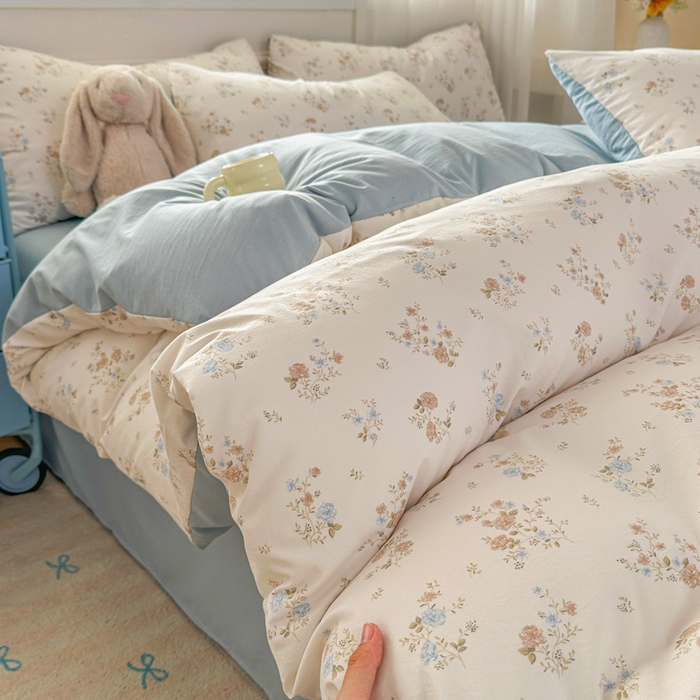 麦乐迪 2025新款棉感睡眠水洗云感棉四件套 蓝白碎花