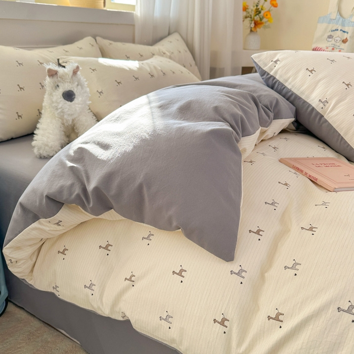 91家纺网 家纺一手货源 找家纺 麦乐迪 2025新款棉感睡眠水洗云感棉四件套 简约小马