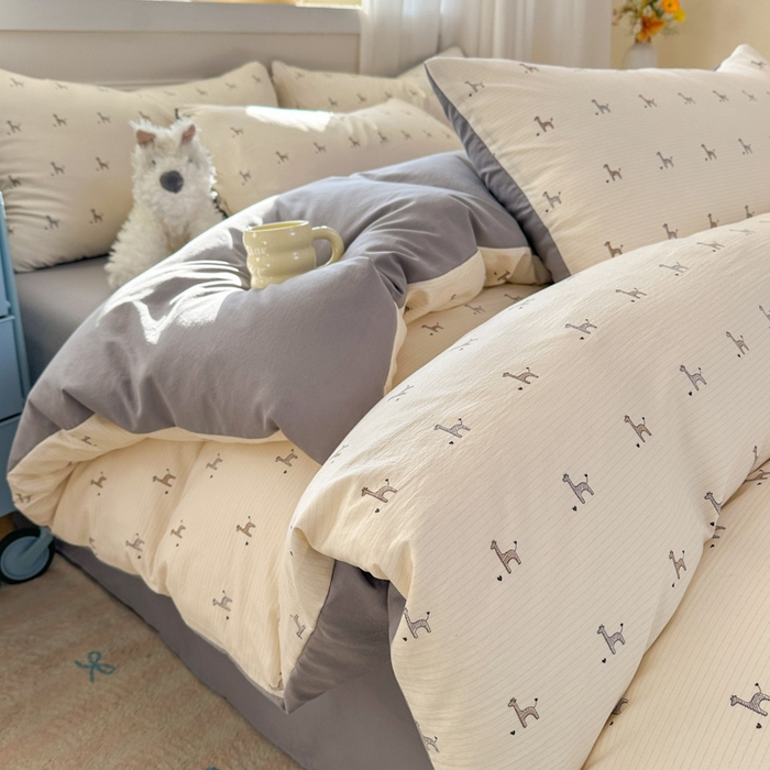 91家纺网 家纺一手货源 找家纺 麦乐迪 2025新款棉感睡眠水洗云感棉四件套 简约小马