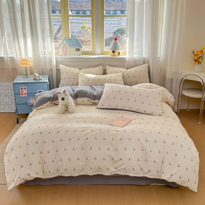 91家纺网 家纺一手货源 找家纺 麦乐迪 2025新款棉感睡眠水洗云感棉四件套 简约小马