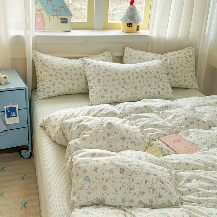 91家纺网 家纺一手货源 找家纺 麦乐迪 2025新款棉感睡眠水洗云感棉四件套 海洋星球