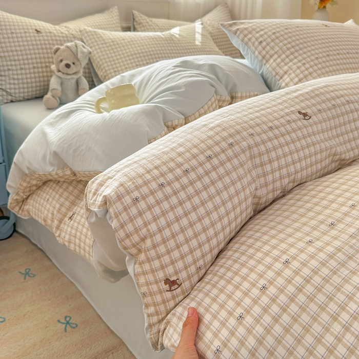 麦乐迪 2025新款棉感睡眠水洗云感棉四件套 格纹木马