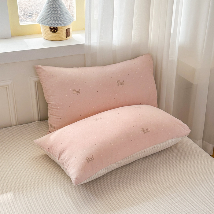 91家纺网 家纺一手货源 找家纺 麦乐迪 2025新款棉感睡眠水洗云感棉四件套 格纹粉猫