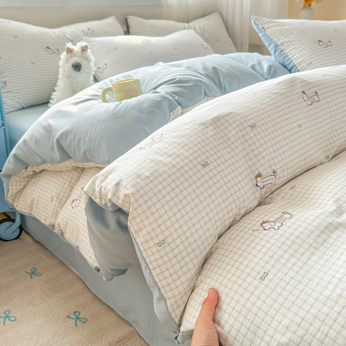 麦乐迪 2025新款棉感睡眠水洗云感棉四件套 格间小狗