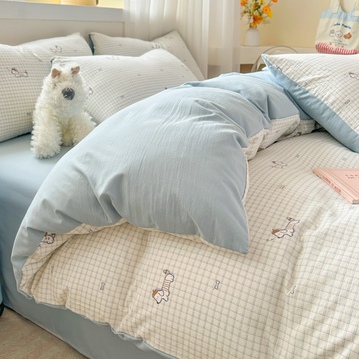 91家纺网 家纺一手货源 找家纺 麦乐迪 2025新款棉感睡眠水洗云感棉四件套 格间小狗